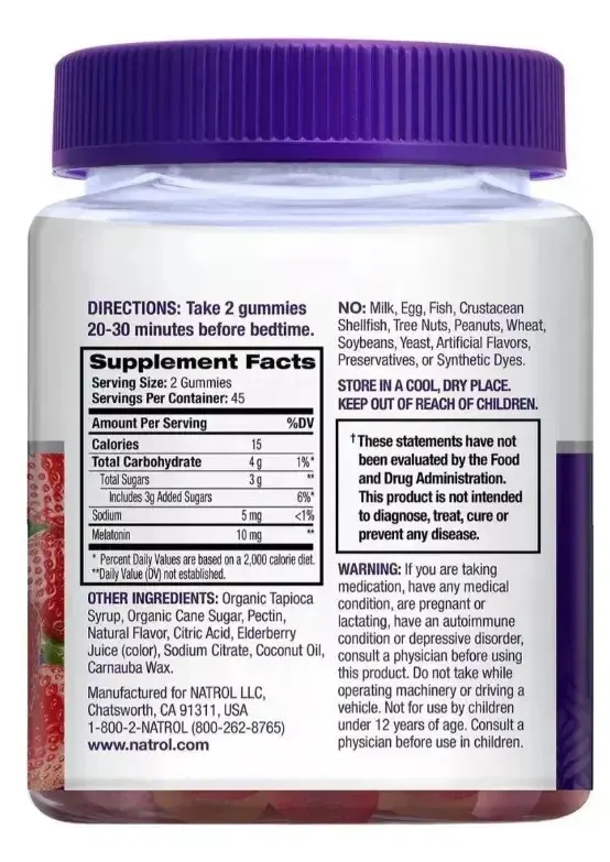 As gomas de melatonina Natrol de 10 mg, para maiores de 18 anos, ajudam você a dormir mais rápido e a permanecer dormindo por mais tempo. Não cria hábitos e não contém drogas. 60 Gummies — foto 2