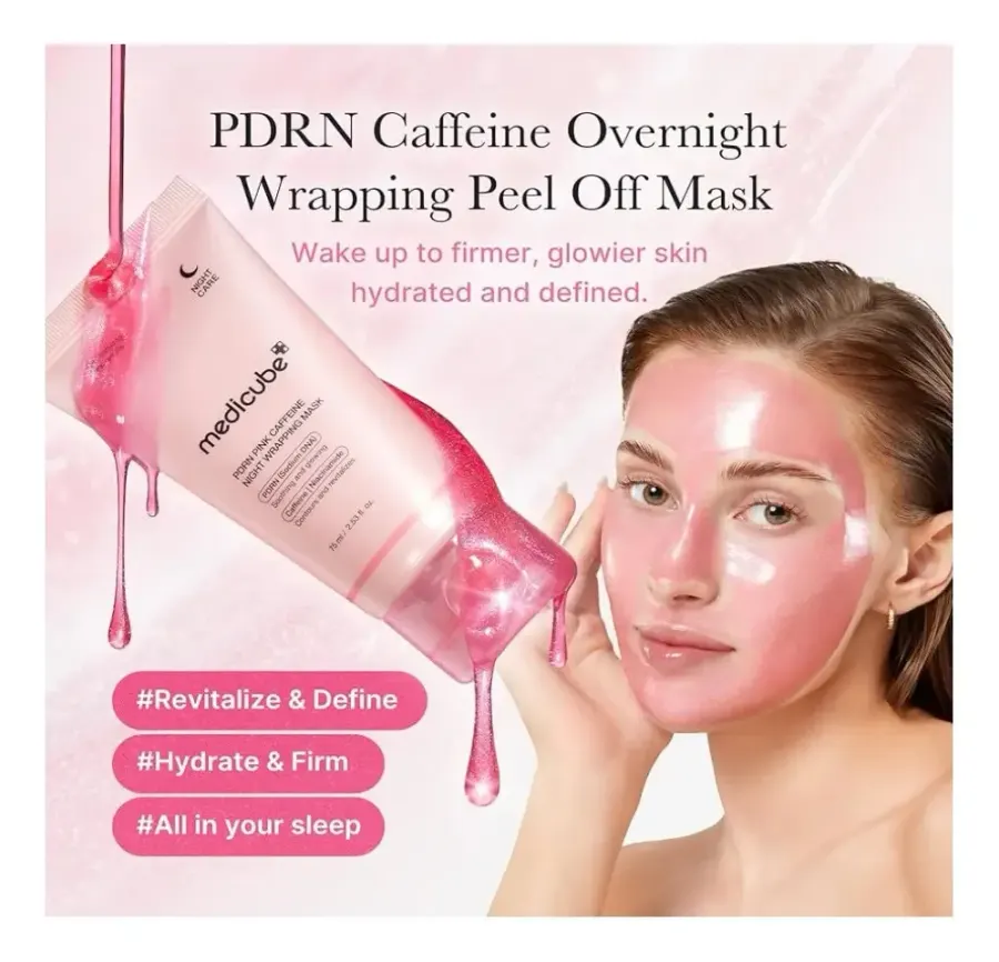 Máscara noturna de envolvimento com cafeína rosa PDRN Medicube 75ml — foto 3