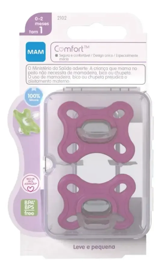 Chupeta Mam Comfort 100% Silicone - 0-2 Meses - Embalagem Du Cor Rosa — foto 2